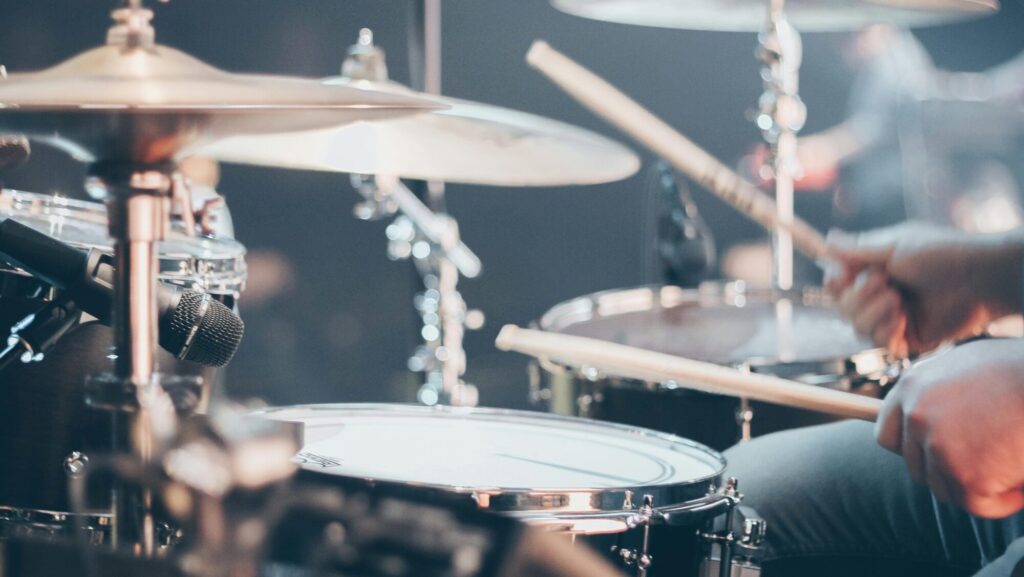 drum kit miked up with dynamic microphones